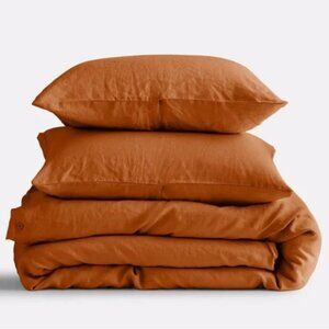 NWOT Full/Queen Quince European Linen Duvet Cover & 2 Shams in Terracotta